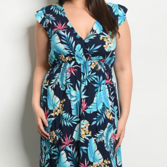 Navy & Mint Tropical print maxi dress - Picture 6 of 6